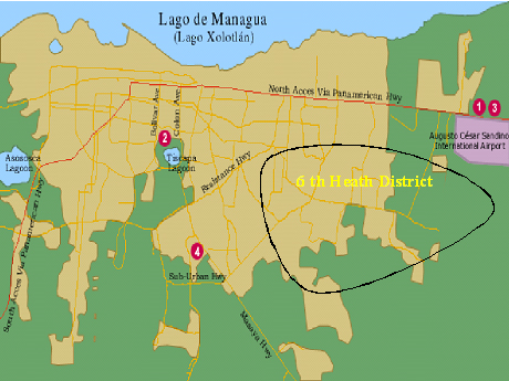  Fig 1. Map of the capital city of Managua. Area of the study circled in black