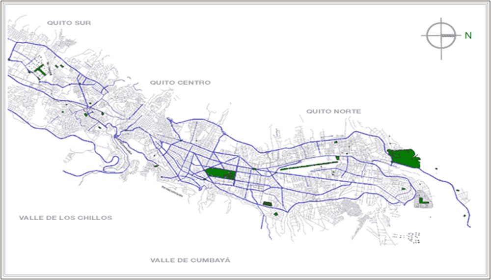 Map of the city of Quito