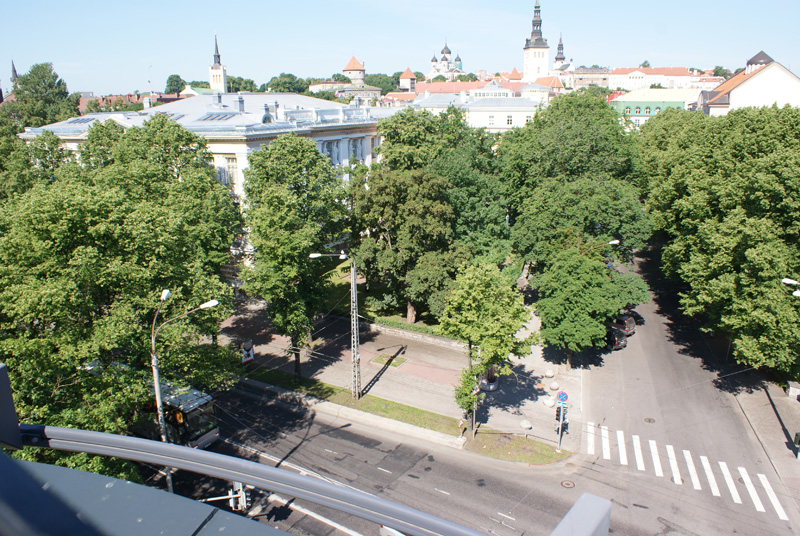 A view of Tallinn with a school roof in the left